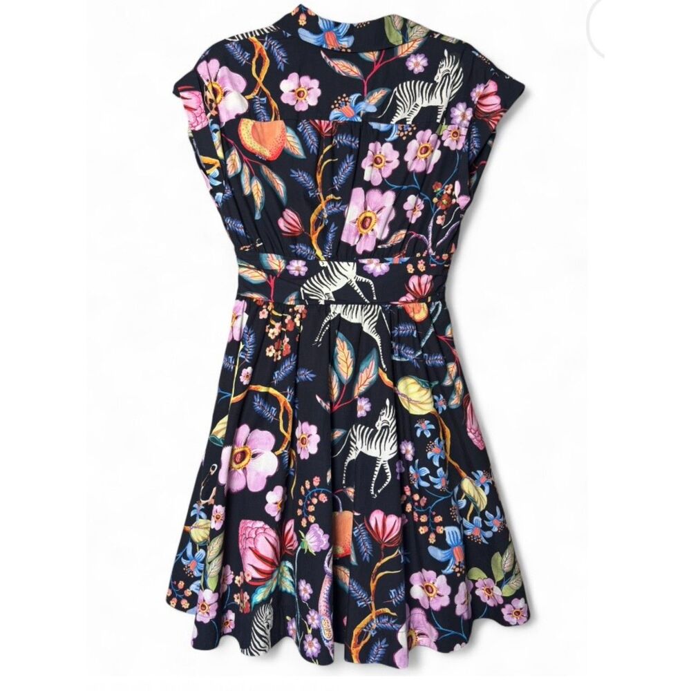 Maeve Anthropologie Flora Fauna Menagerie Print 100% Cotton Mini Dress Sz 0 - Picture 8 of 15